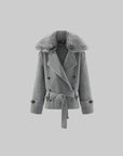 0122stepll Plush Wool Collar Belted Knit Jacket