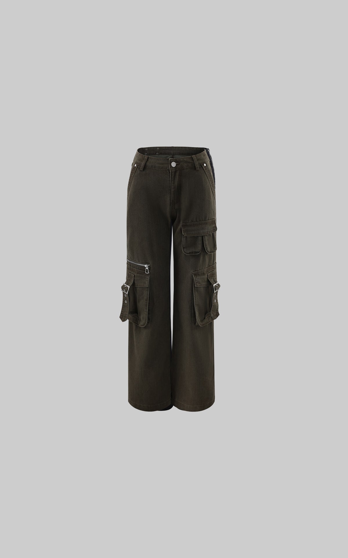 Rase le sol Washed Buckle-Strap Wide-Leg Cargo Pants