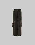 Rase le sol Washed Buckle-Strap Wide-Leg Cargo Pants