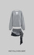 WARDEN EDGE Grey Knit Pullover & Asymmetrical Plaid Skirt Set - PINKPARKS