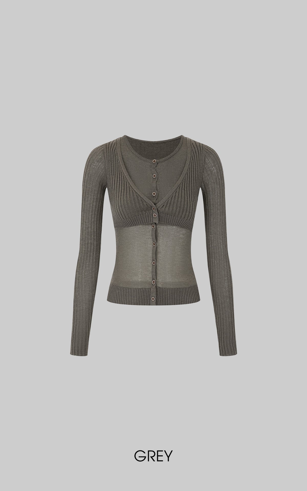 IAMXIAA Layered Sheer Ribbed Knit Cardigan