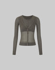 IAMXIAA Layered Sheer Ribbed Knit Cardigan