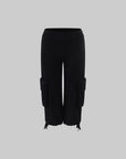 ROVENTE Relaxed Cropped Cargo Pants with Adjustable Drawstring Hem and Utility Pocket Design
