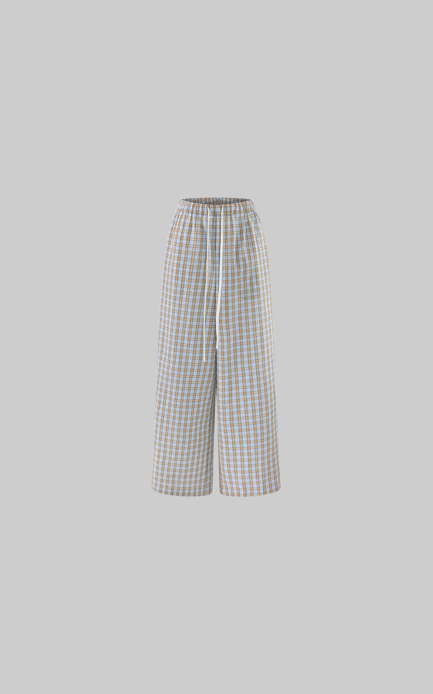 0122stepll Plaid Wide-Leg Drawstring Pants