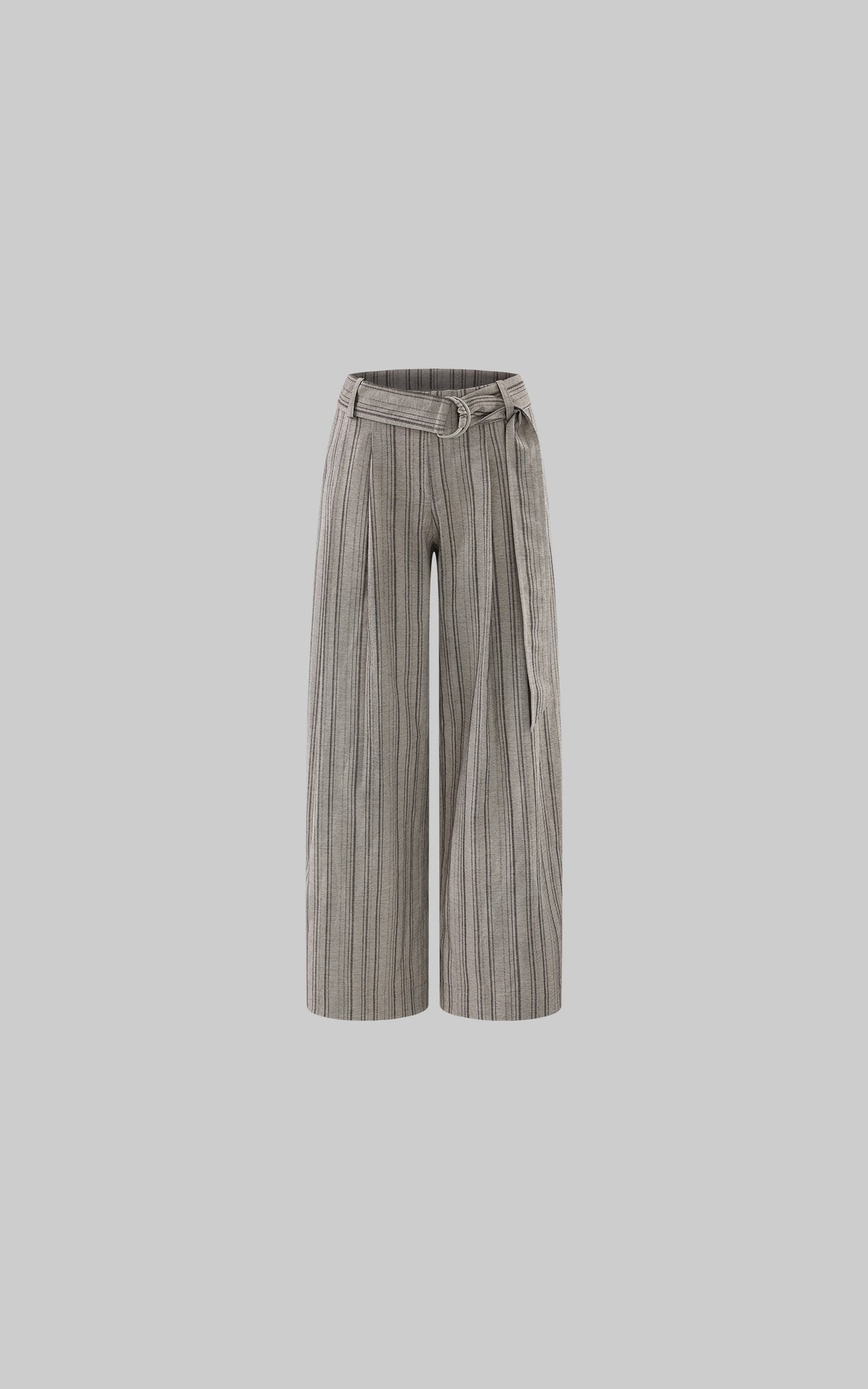Hydrae D-Ring Belted Pinstripe Wide-Leg Pants