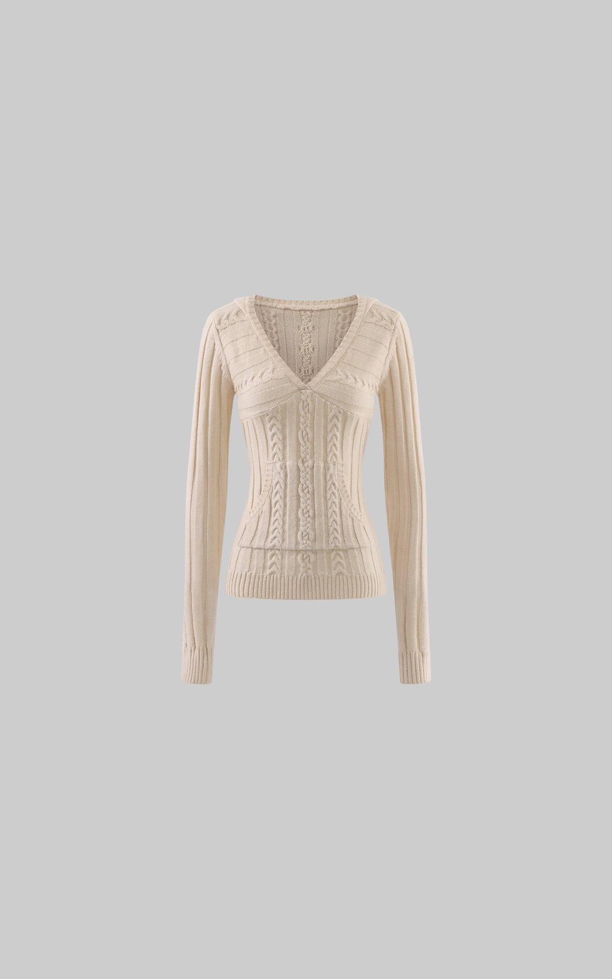 Rase le sol Sculpted V-Neck Cable Knit Top