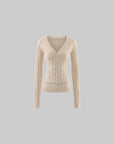 Rase le sol Sculpted V-Neck Cable Knit Top