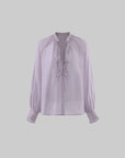 Hydrae Sheer Embroidered Tie-Front Blouse with Voluminous Sleeves