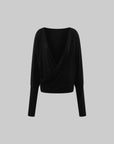 ROVENTE Deep V Draped Asymmetric Long Sleeve Ruched Wrap Top