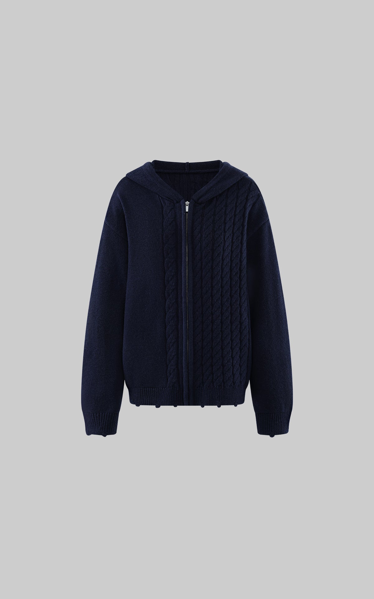 WARDEN EDGE Asymmetric Cable Knit Zip-Up Hoodie