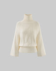 ROVENTE Cable-Knit Wool Turtleneck Relaxed Wide-Sleeve Sweater