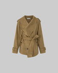 IAMXIAA Faux Suede Belted Jacket with Draped Lapel