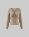 Hydrae Twist-Front Deep V-Neck Knit Top