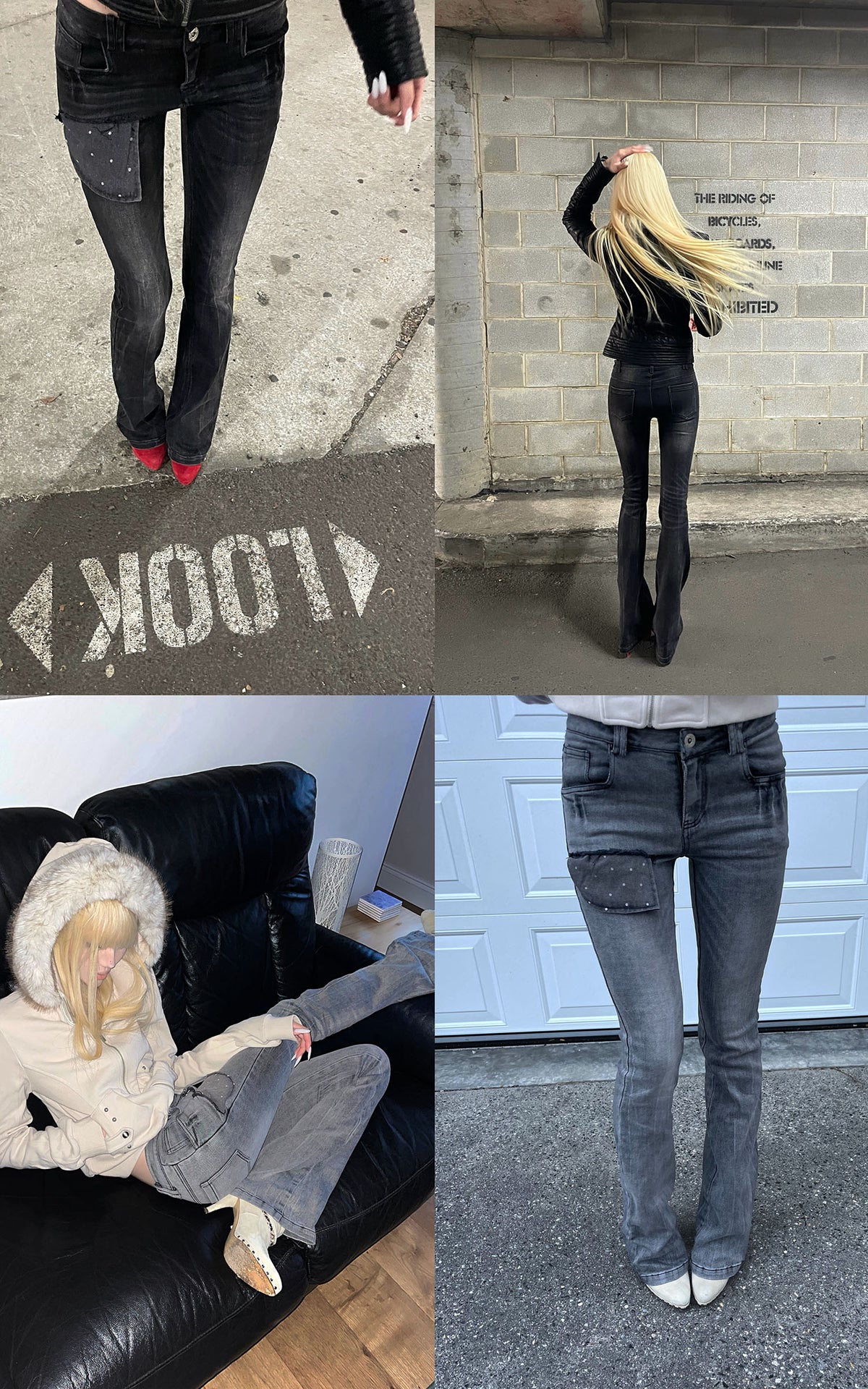 Rase le sol Distressed Patch Flared Denim Pants