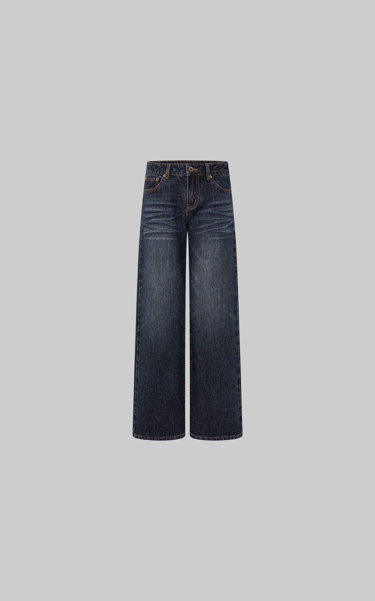 IAMXIAA Low-Rise Vintage Whisker Wash Baggy Wide-Leg Jeans