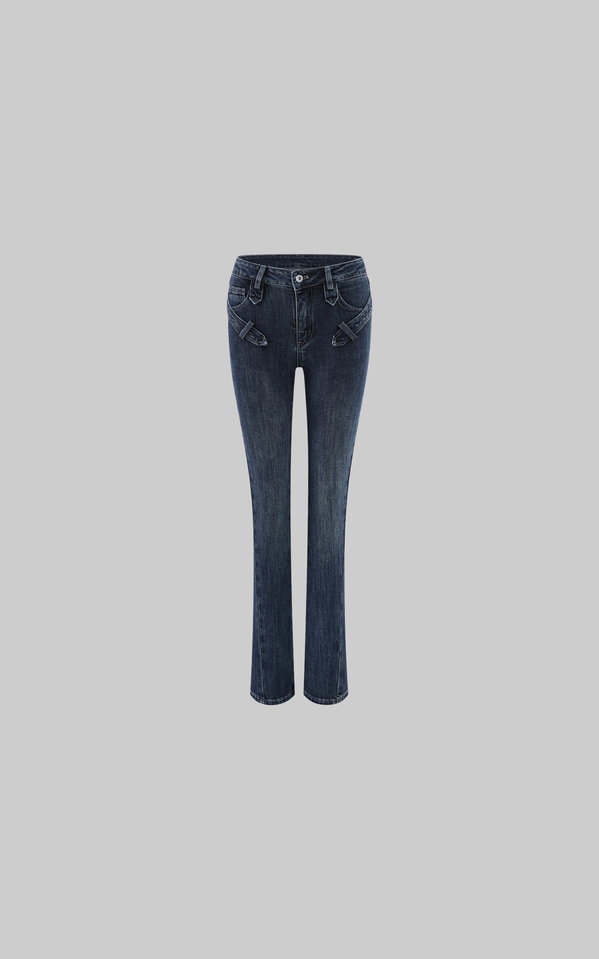WARDEN EDGE Washed Blue Slim Straight-Leg Denim Pants with Angled Tabs &amp; Contrast Stitching
