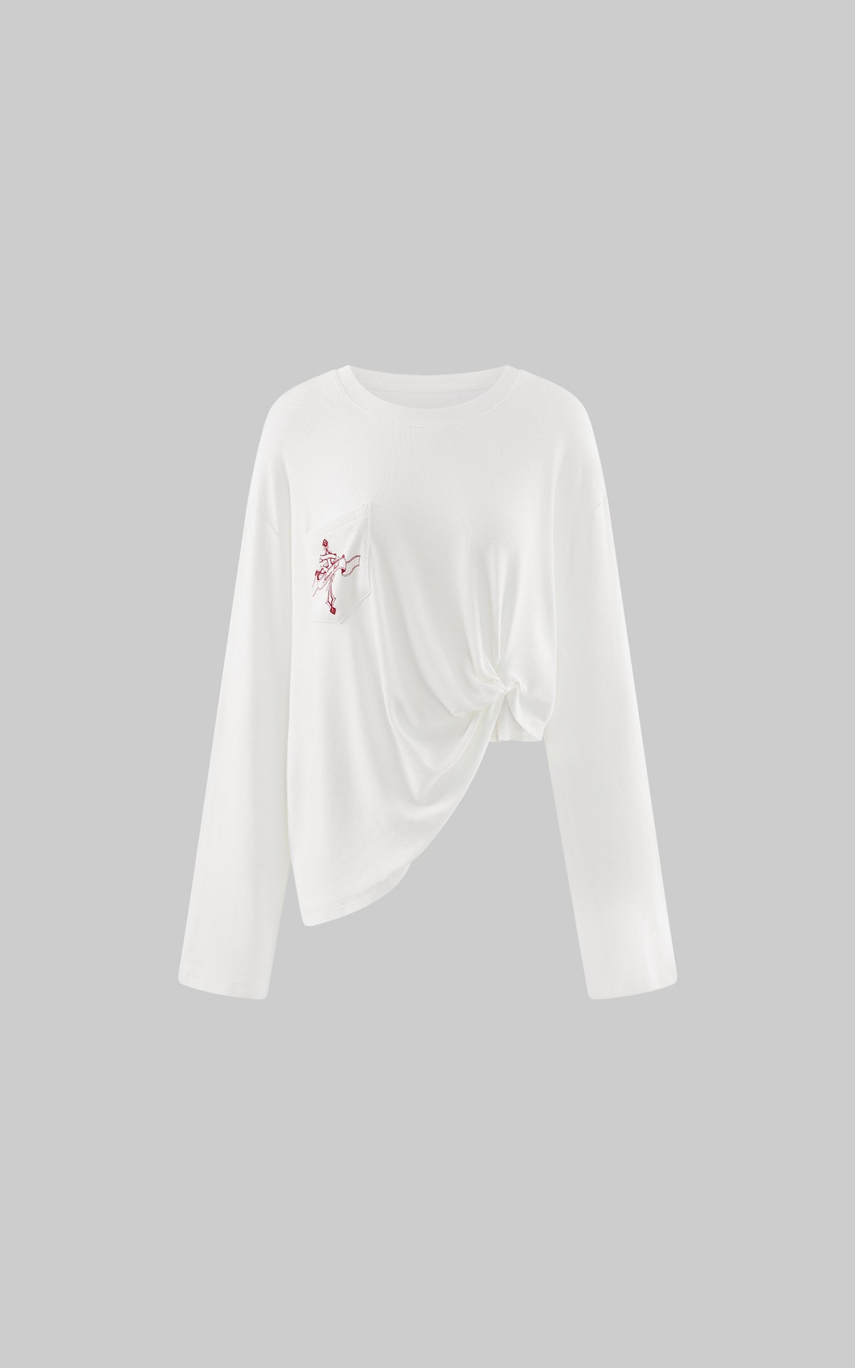Rase le sol Amor Fati Cross-Embroidered Asymmetric Draped Long Sleeve Top