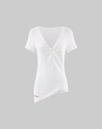 Rase le sol Twisted Deep V Asymmetric Hem Top