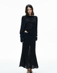 IAMXIAA Asymmetric Off-Shoulder Sheer Knit Top & Maxi Skirt Set