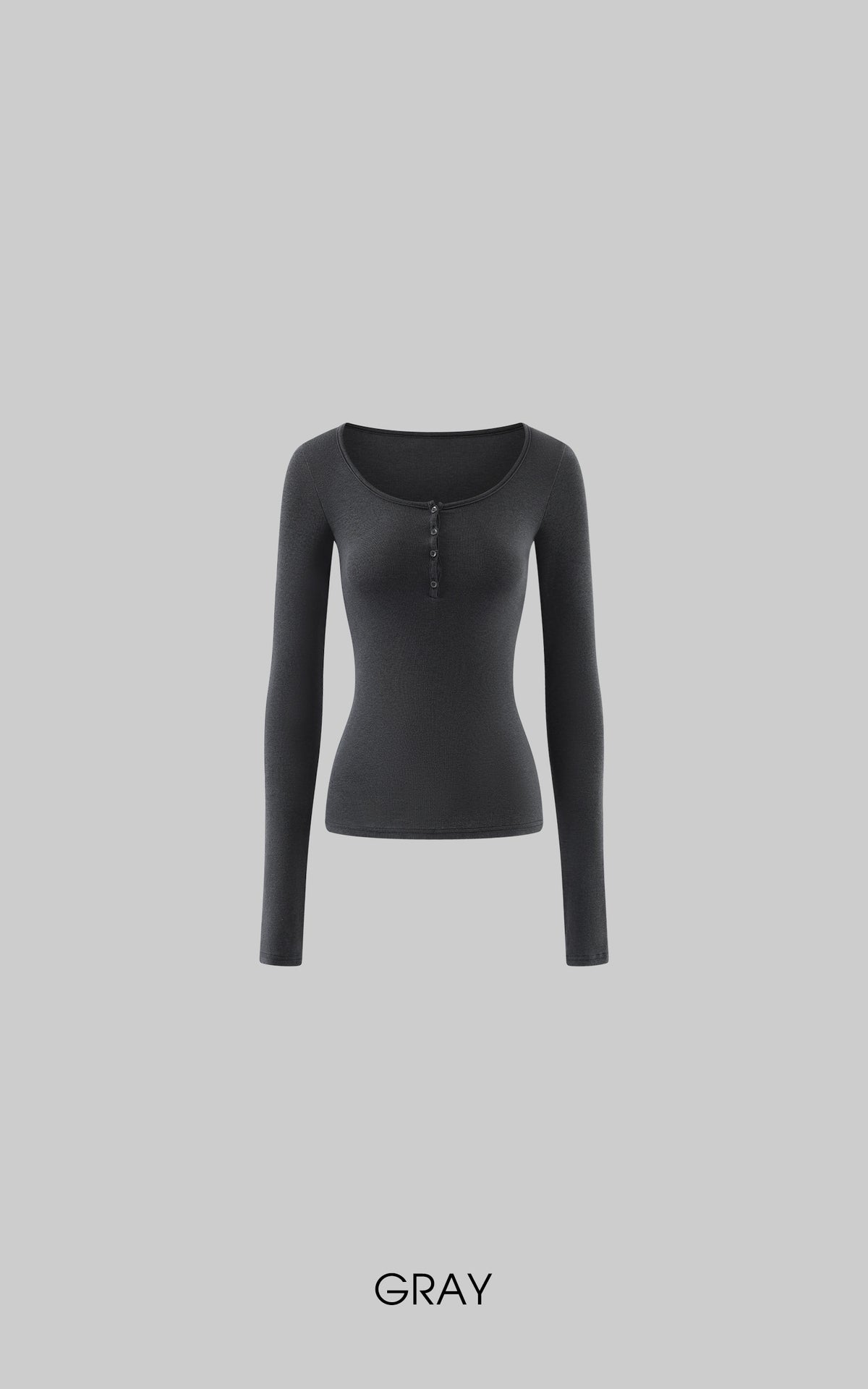 0122stepll Scoop Neck Button-Front Slim-Fit Long Sleeve T-Shirt