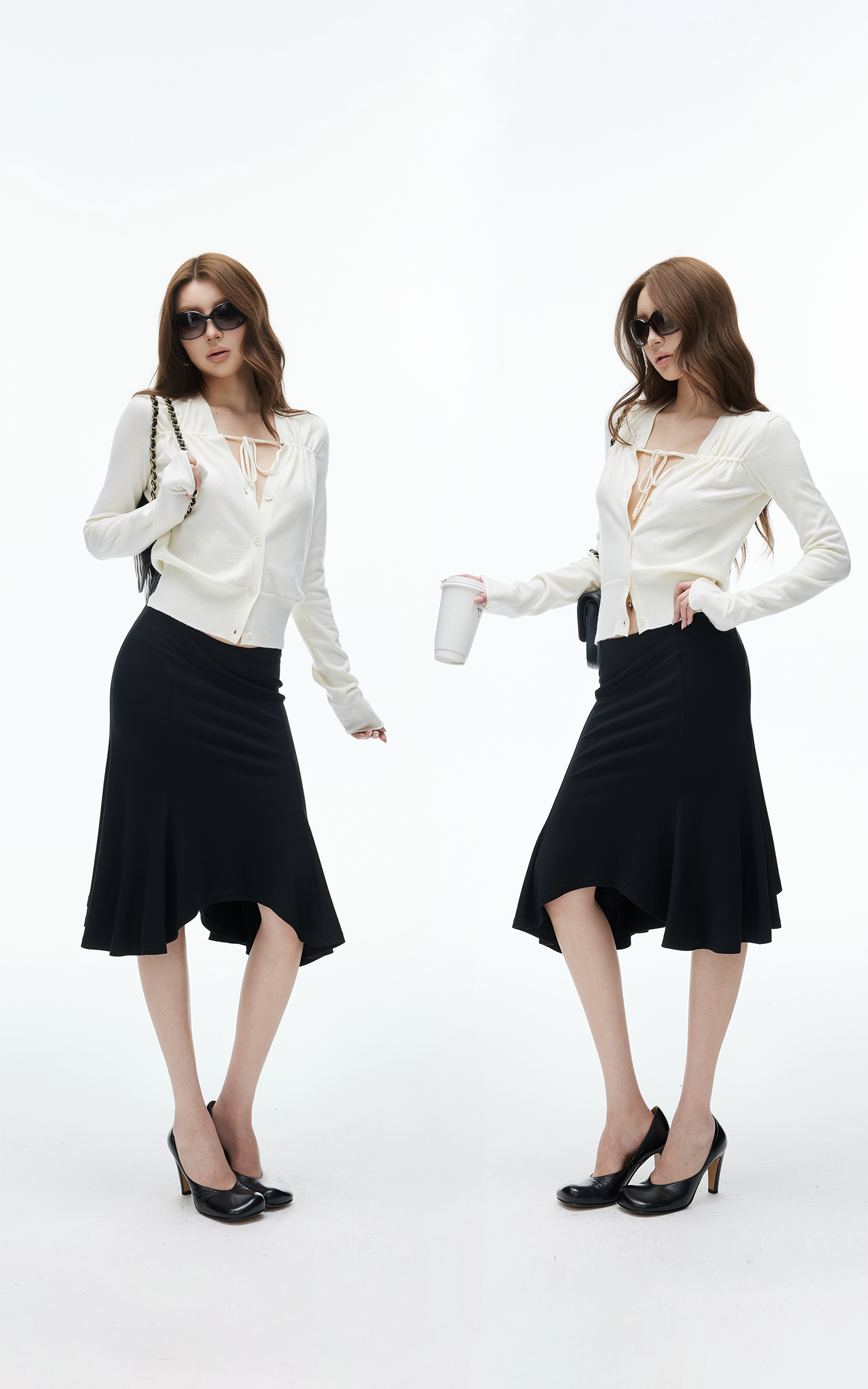 IAMXIAA Lace-Up V-Neck Fitted Cardigan Top