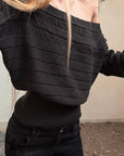 Rase le sol Pull en maille texturé à épaules dénudées et taille cintrée