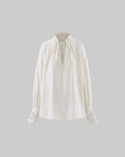 Hydrae Embellished Ruffle-Neck Tie-Front Blouson-Sleeve Top