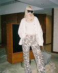 0122stepll Zebra Print Low-Rise Wide-Leg Denim Pants