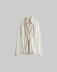 DOINDULGE Asymmetric Ruffled High-Neck Fitted Shirt