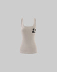 WARDEN EDGE Ribbed Asymmetric Tank Top with Numeric Print Slim Fit Camisole