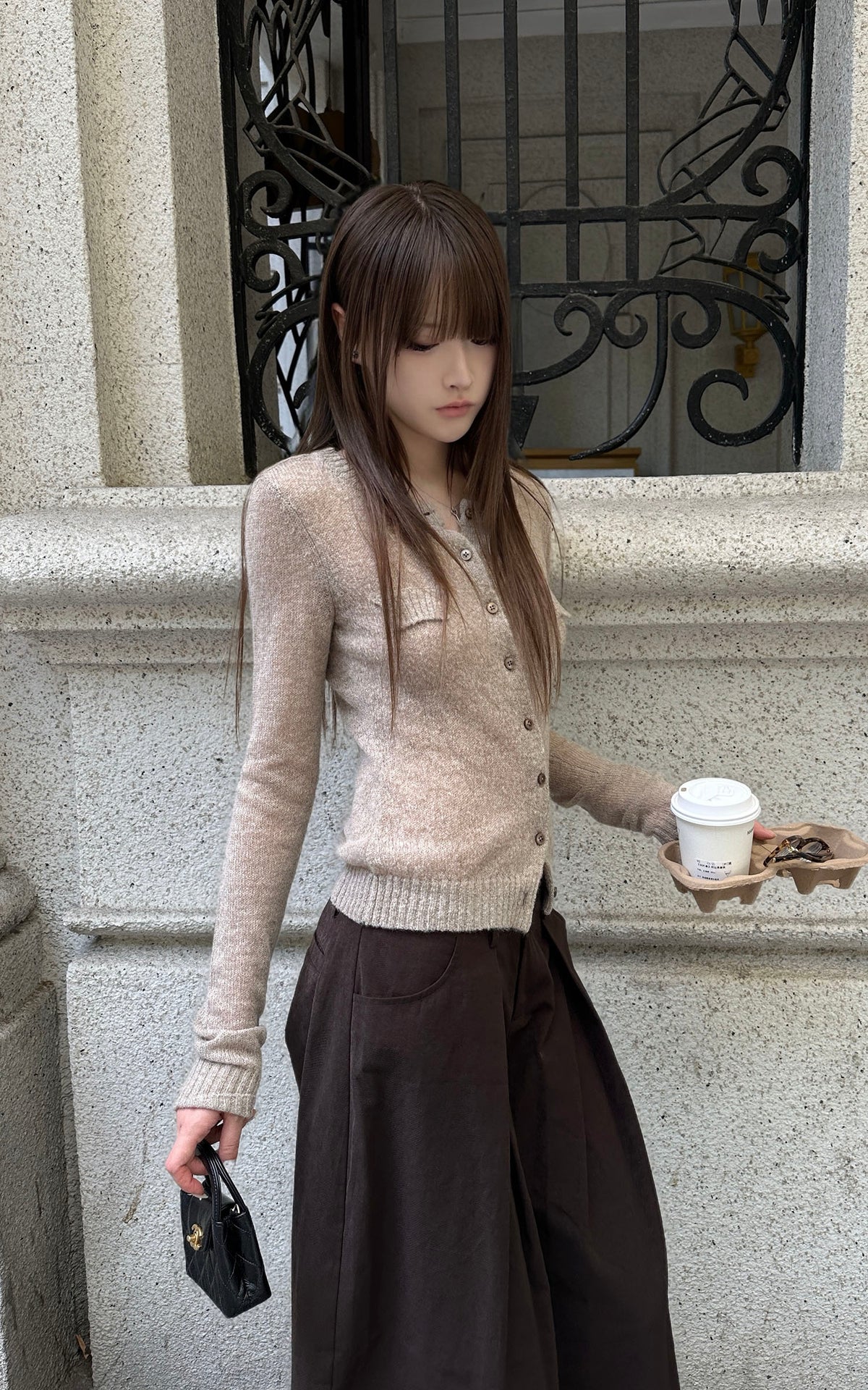 Rase le sol Fitted Button-Up Knit Cardigan