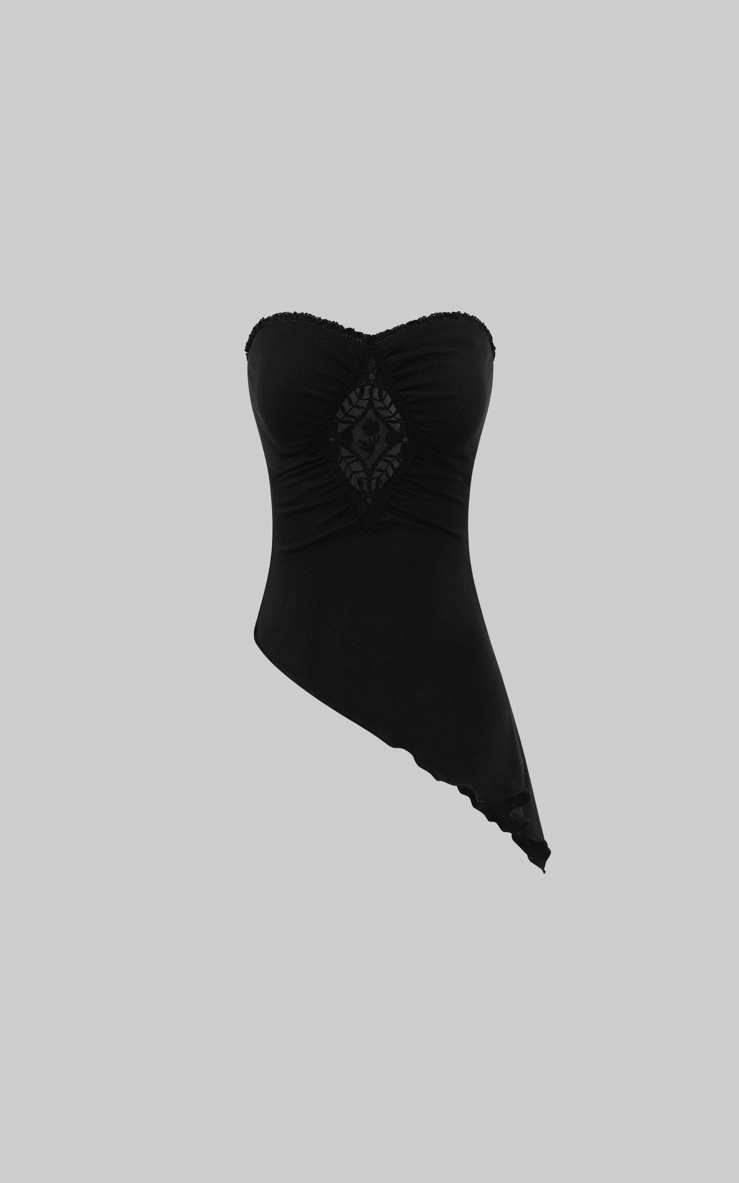 Hydrae Strapless Lace Panel Asymmetric Hem Top