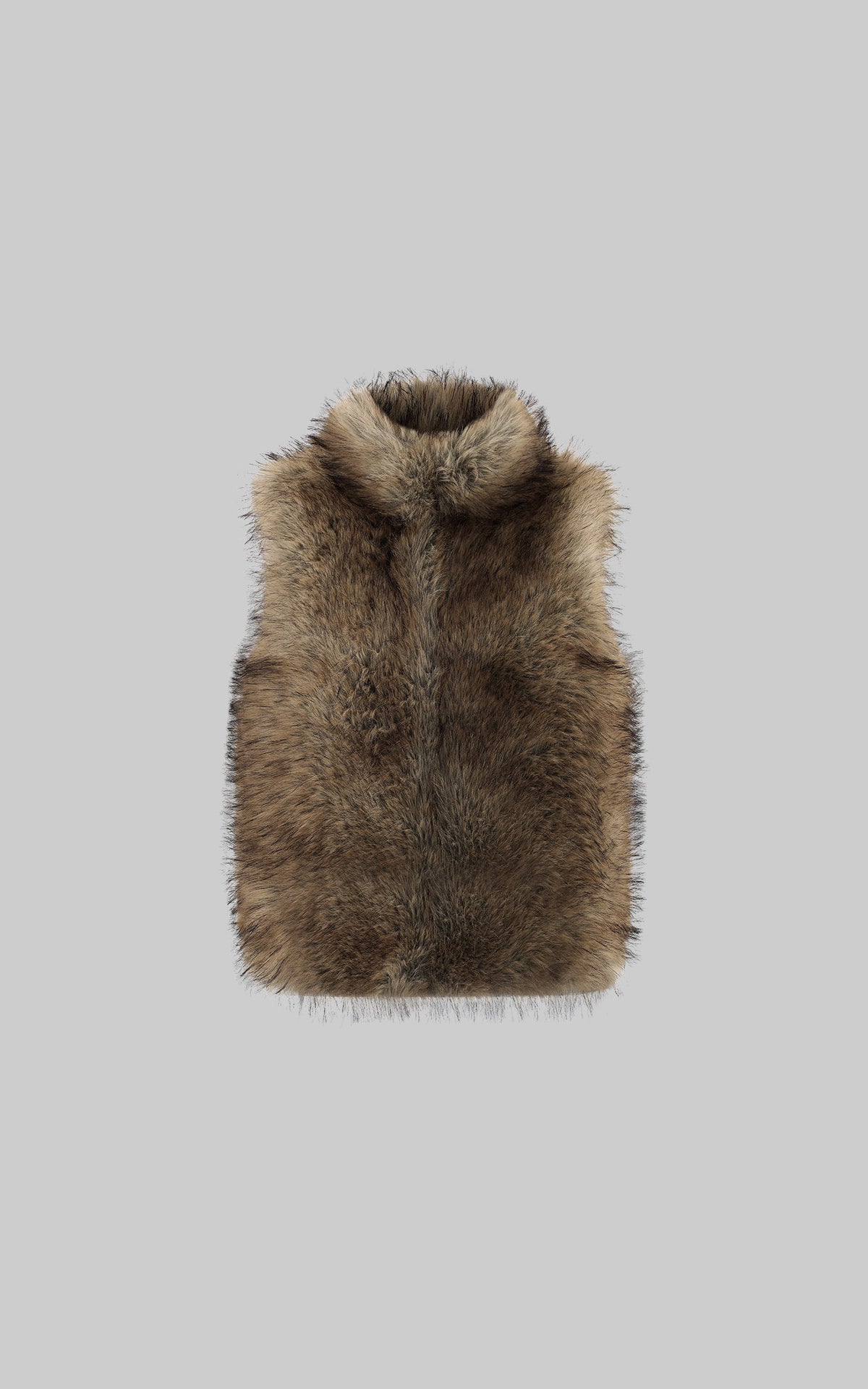 Hydrae Gilet sans manches en fausse fourrure volumineuse avec col montant oversize, fermeture à crochets dissimulée et silhouette décontractée