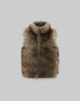 Hydrae Gilet sans manches en fausse fourrure volumineuse avec col montant oversize, fermeture à crochets dissimulée et silhouette décontractée