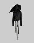 DOINDULGE Long-Hood Gothic Jacket with Lace Trim and Sculpted Corset Detail