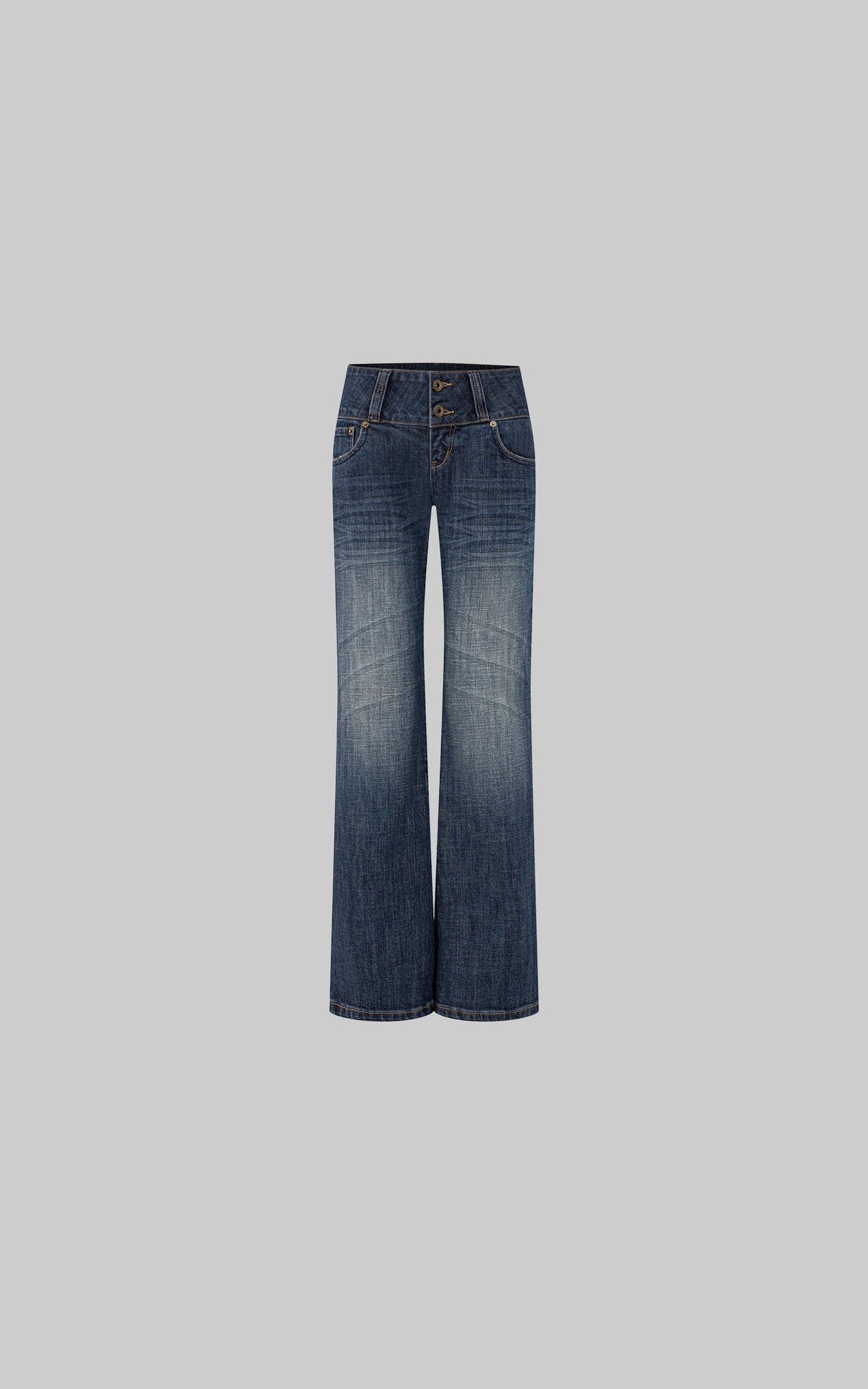 IAMXIAA Low-Rise Vintage Washed Wide-Leg Flared Jeans