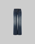 IAMXIAA Low-Rise Vintage Washed Wide-Leg Flared Jeans
