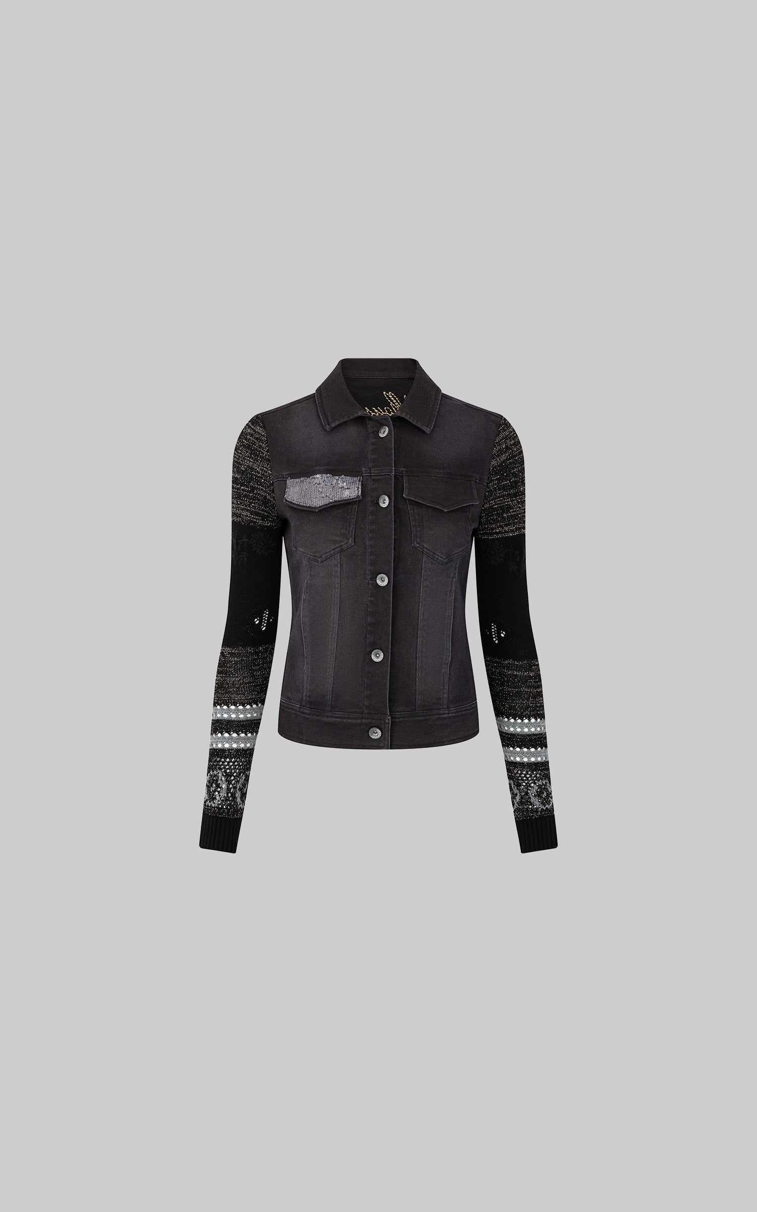 IAMXIAA Sequin-Pocket Knit Sleeve Denim Jacket