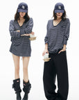 IAMXIAA Oversized Striped Deep Scoop Long Sleeve Top