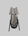 DOINDULGE Striped Square-Neck Fitted Waist Dress with Lace Trim