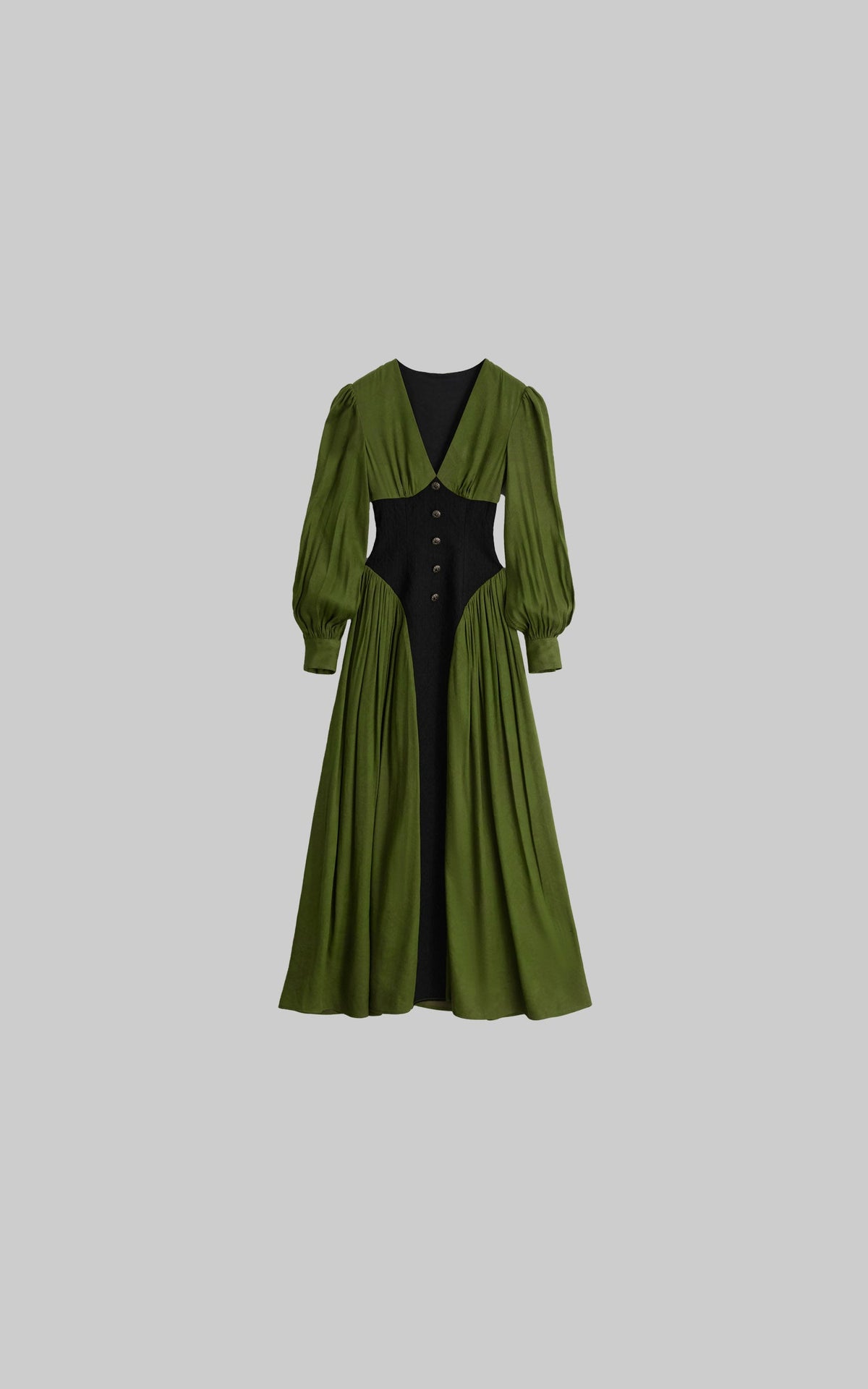 DOINDULGE Robe longue à manches bouffantes, taille corset et col en V