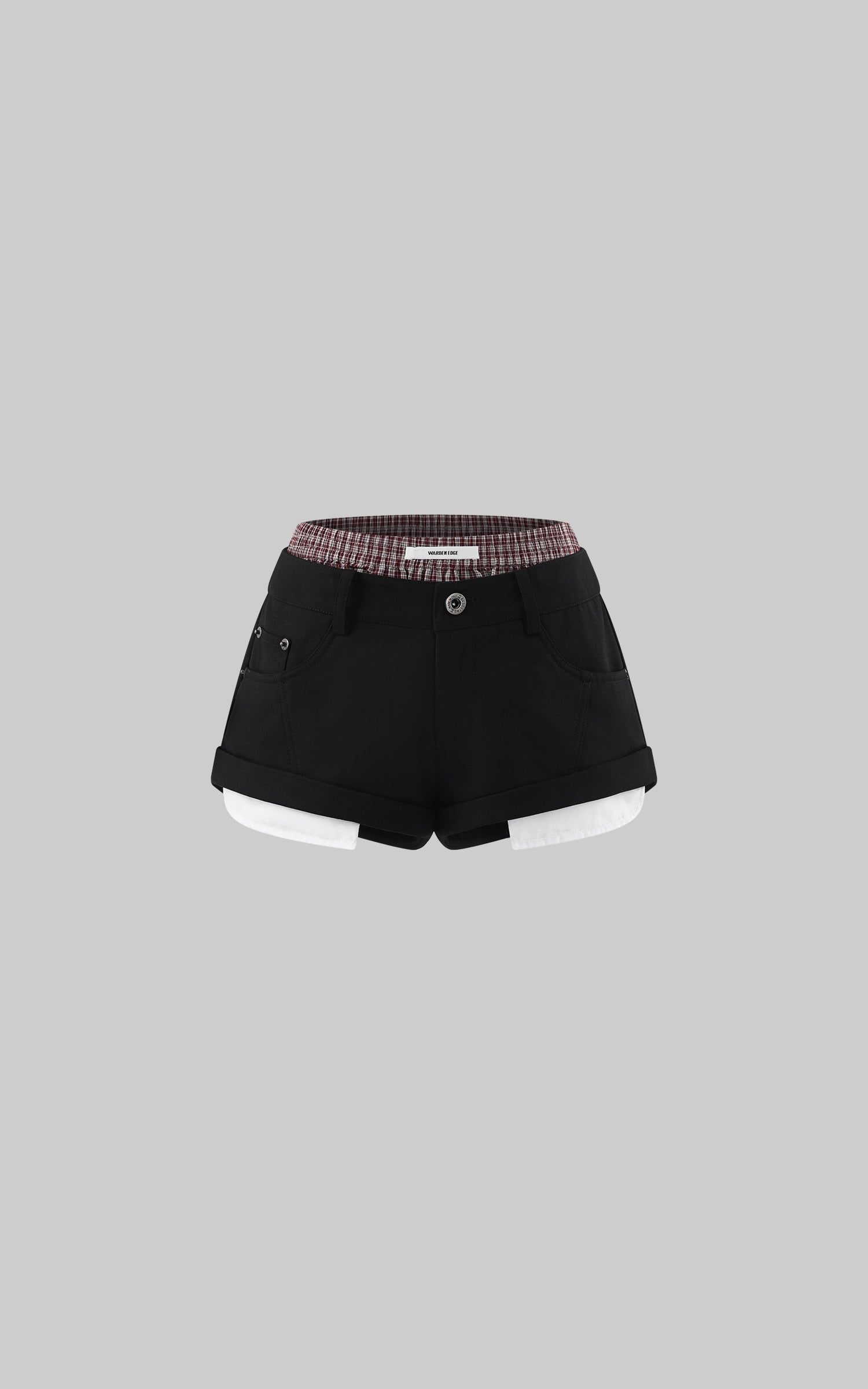WARDEN EDGE Layered Plaid Waist Micro Shorts