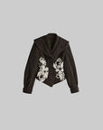 DOINDULGE Sculpted Collar Embroidered Fitted Jacket