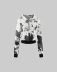 WARDEN EDGE Abstract Ink Cropped Zip Hoodie