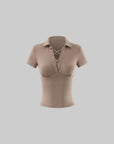 Hydrae Lace-Up Polo Collar Short Sleeve Slim Fit Top