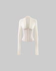 ROVENTE Draped Plunge Corset Long Sleeve Top