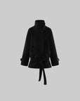 0122stepll Sculpted High Collar Belted Jacket