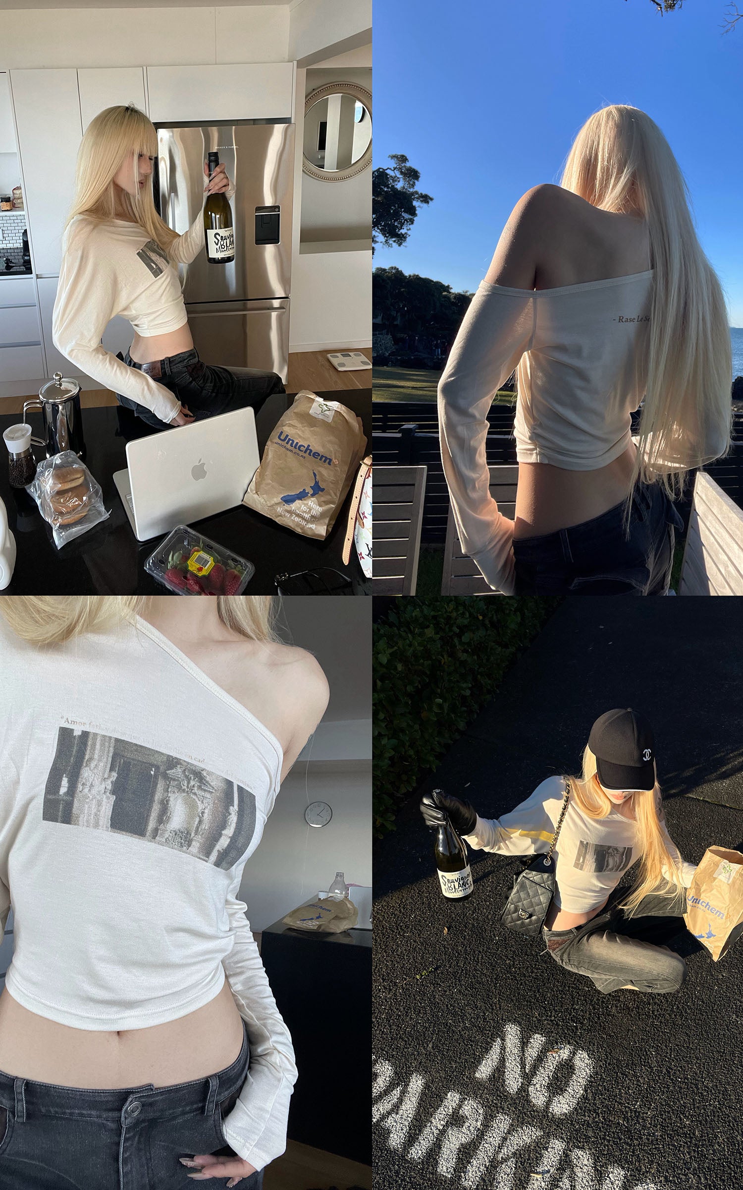 Rase le sol T-shirt à manches longues asymétrique à une épaule avec imprimé photo