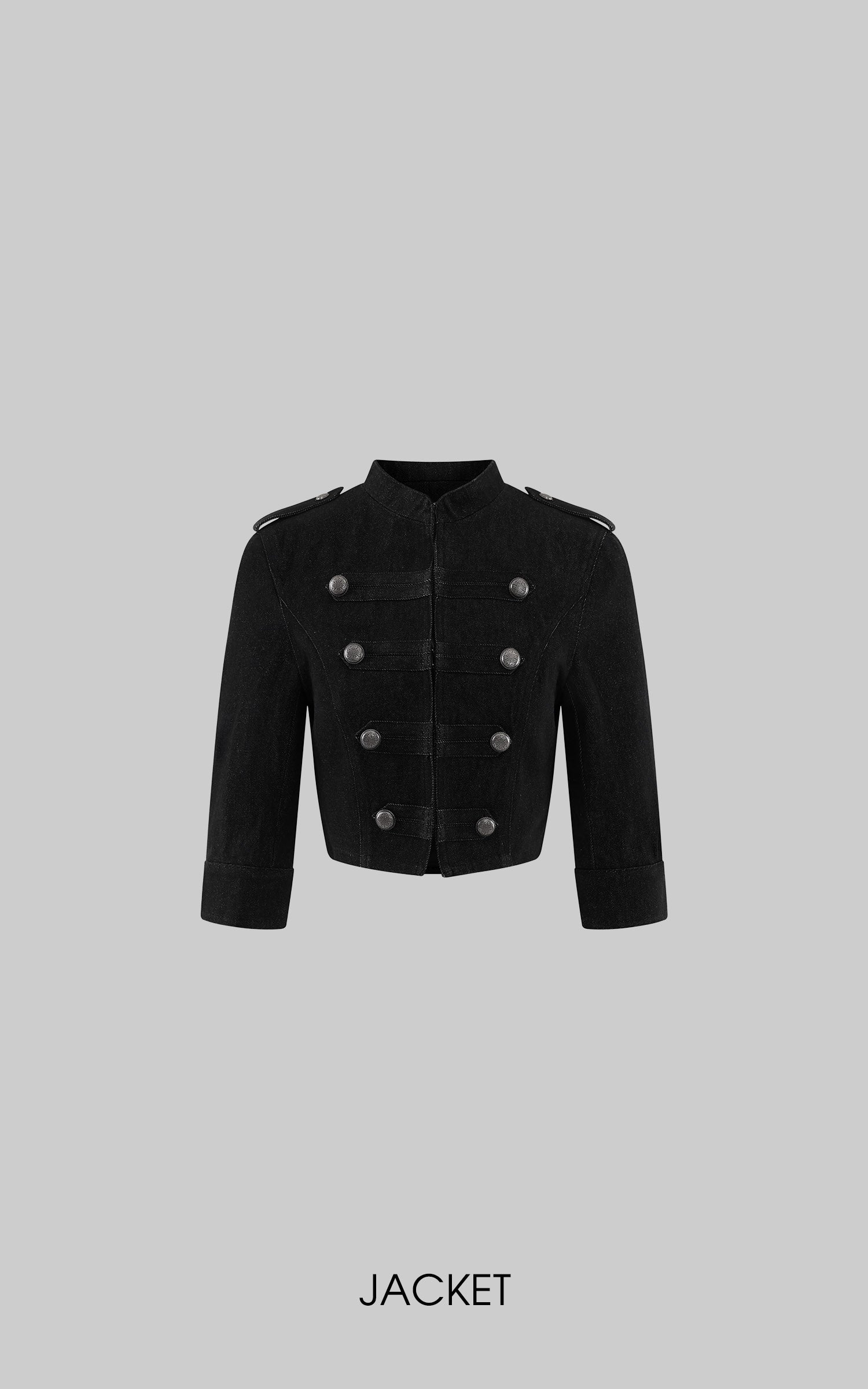 Hydrae Military Button Cropped Jacket &amp; Low-Rise Wide-Leg Pants Two-Piece Set