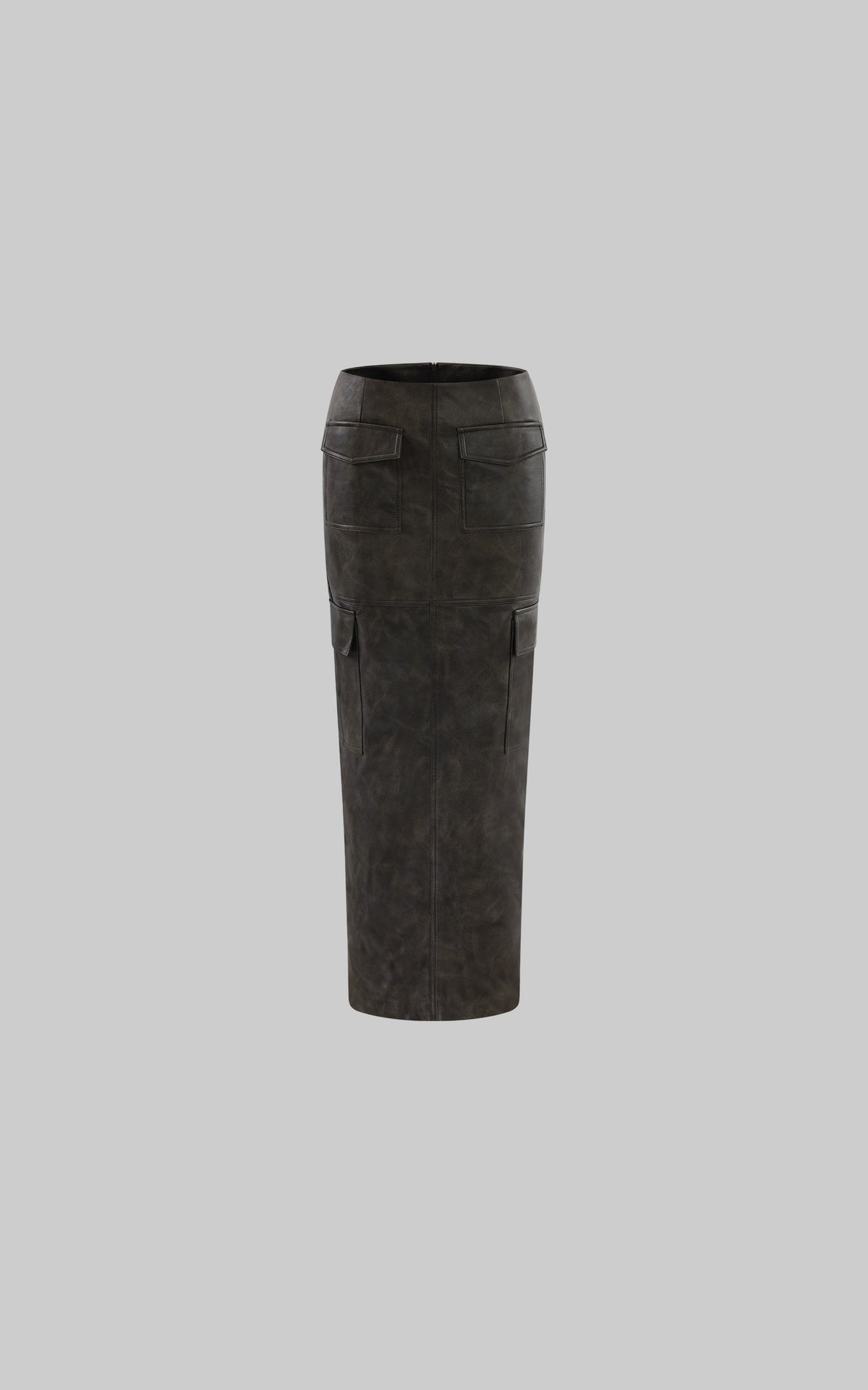 ROVENTE Leather-Look Cargo Maxi Skirt with Oversized Flap Pockets &amp; Back Slit